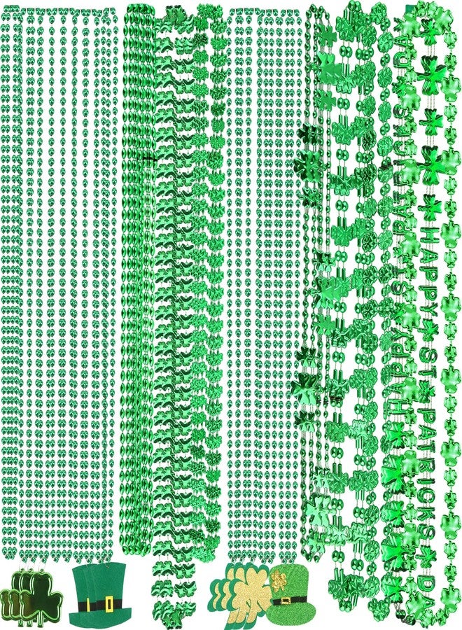Haconba 48 Pcs St Patricks Day Necklace Shamrock Decor Bead Necklace Green Hat Necklace Irish Clover Necklace for Kids Adults St Patricks Day Irish Party Supplies - Image 1